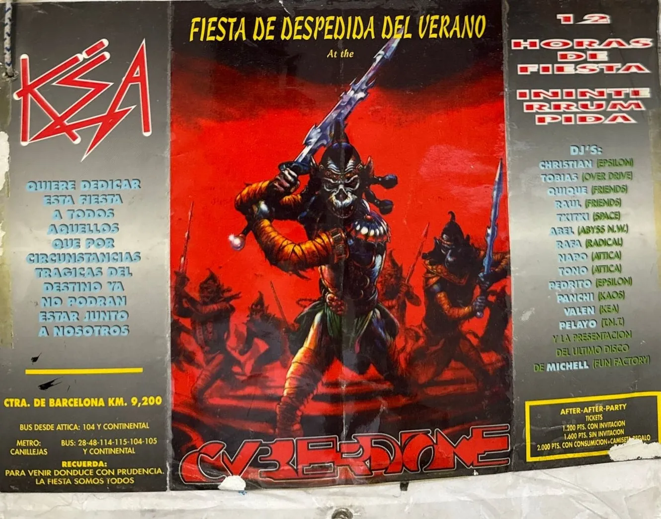 Cartel de KEA, fiesta de despedida del verano en el Cyberdome, con la lista de DJ.
