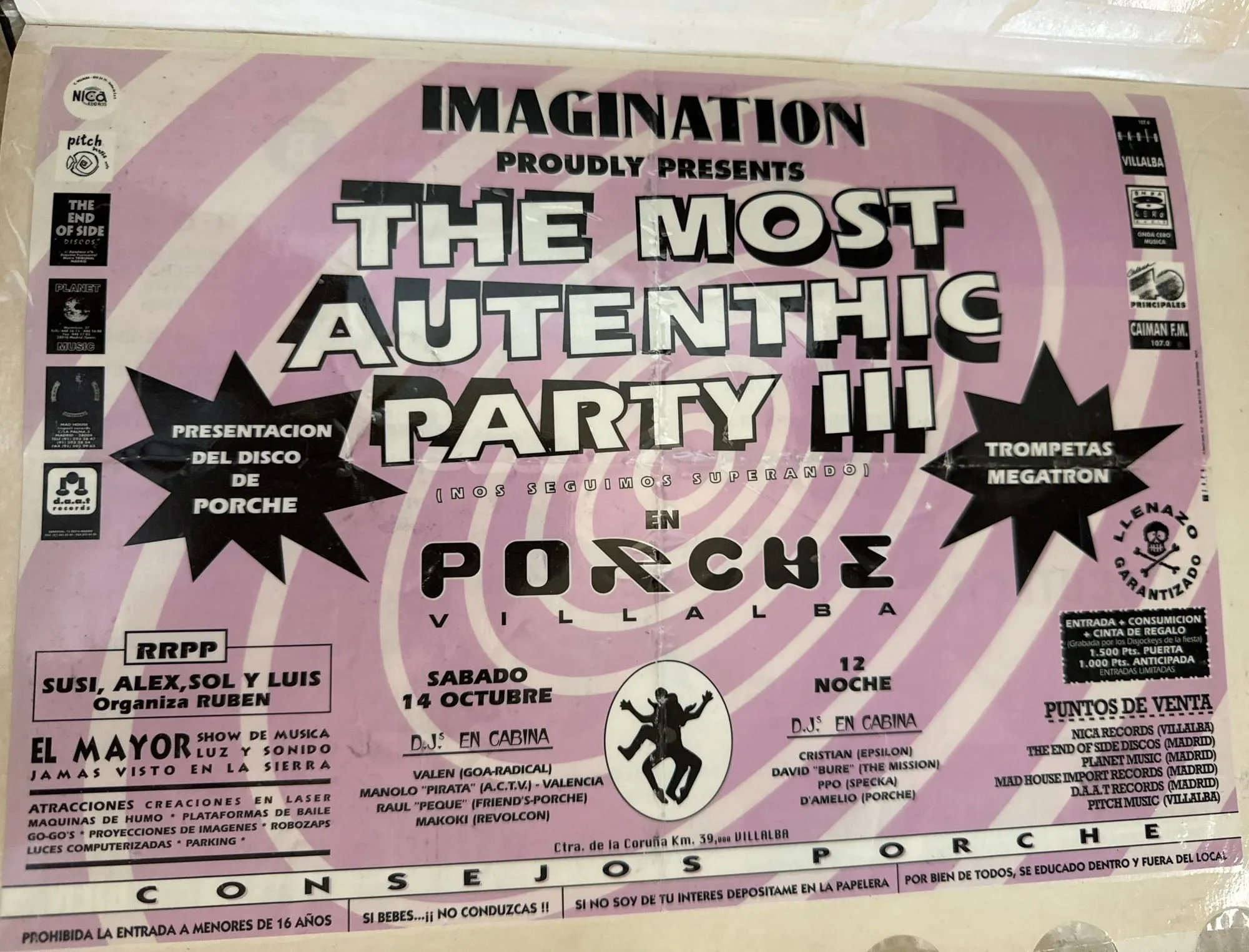 Cartel lila de The Most Autenthic Party III en Porche, sábado 14 de octubre, con la presentación del disco de Porche.